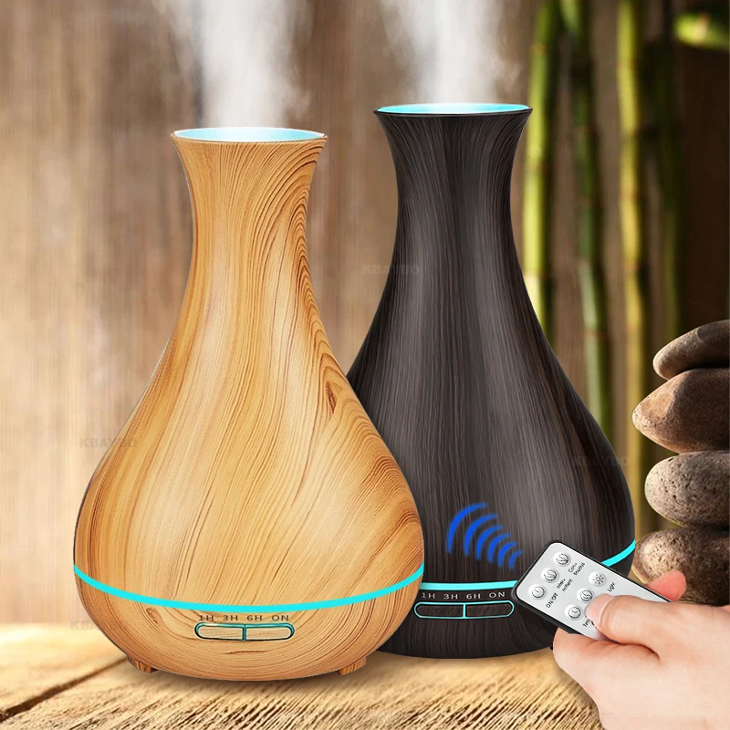 

Remote Control Aroma Essential Oil Diffuser Ultrasonic Air Humidifier Wood Grain Cool Mist maker LED Night Light for Home Office
