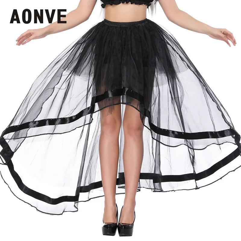 Aonve юбка миди для женщин Летняя сетчатая Длинная Юбка Готическая пачка эластичная Jupe Femme Сексуальная уличная черная готическая юбка размера плюс