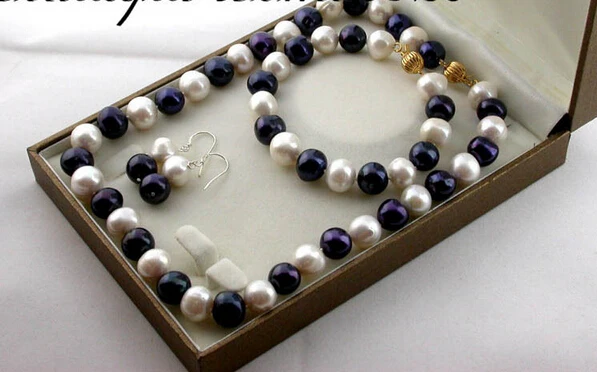 

Miss charm Jew.443 17" white black fw pearl necklace bracelet earring set