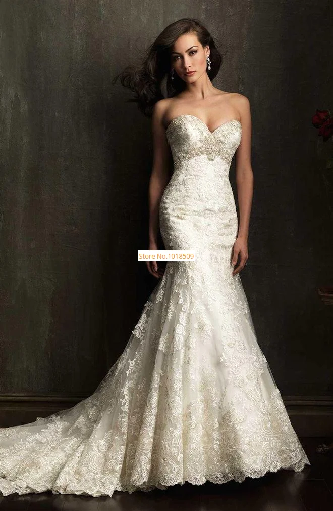 

Vintage Lace Mermaid 2015 Backless Wedding Dresses Sweetheart Sleeveless Beading Appliques Sweep Train 2015 Bridal Gown