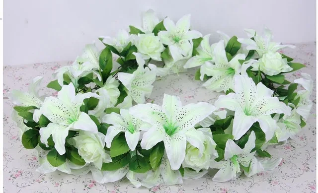 Large lily Artificial Flower Garland For Wedding Decorations Lily Rose Full Flower vine artificial rattan flower arch flower