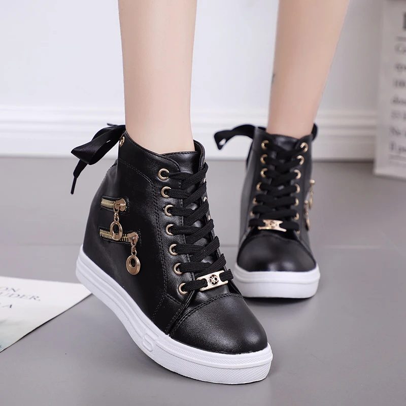 Women Wedge Platform Rubber Brogue Leather Lace Up High heel Shoes