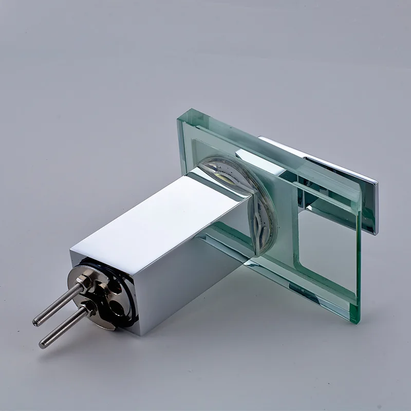 Temperature control three-color LED light glass faucet Square waterfall basin above counter basin hot and cold water faucet Temperature control three-color LED light glass faucet Square waterfall basin above counter basin hot and cold water faucet