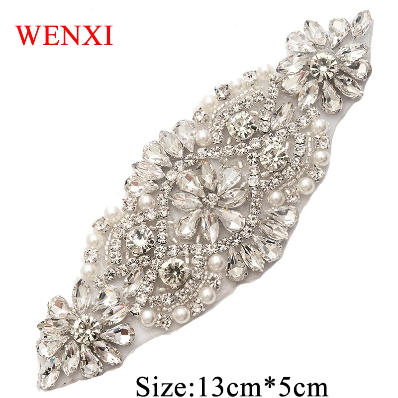 

WENXI 30PCS Wholesale Hand Rose Gold Silver Beaded Sewing Crystal Rhinestones Appliques For Wedding Dress Sash WX850