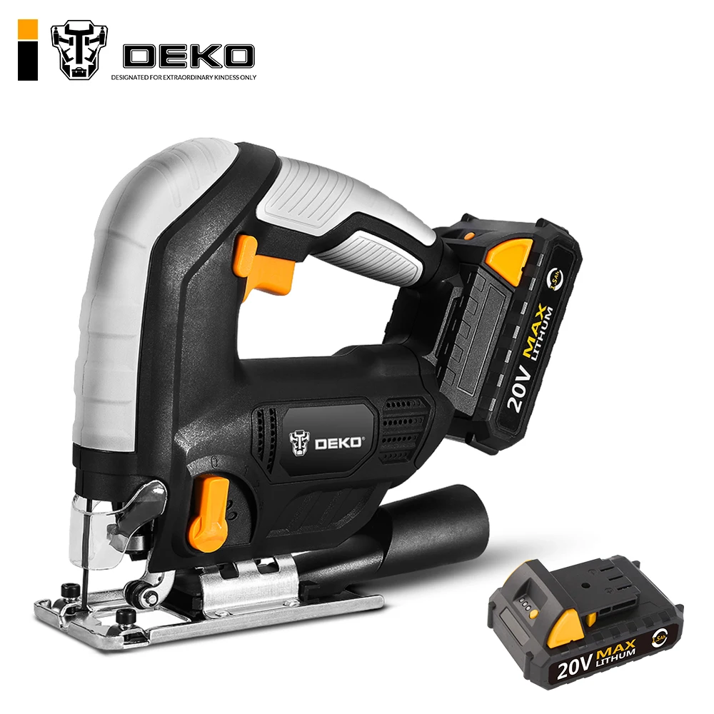Ceny DEKO 20V bezprzewodowy Jig LED regulacja światła prędkości piła elektryczna z 6 sztuk ostrzy, metalowa linijka, klucz imbusowy