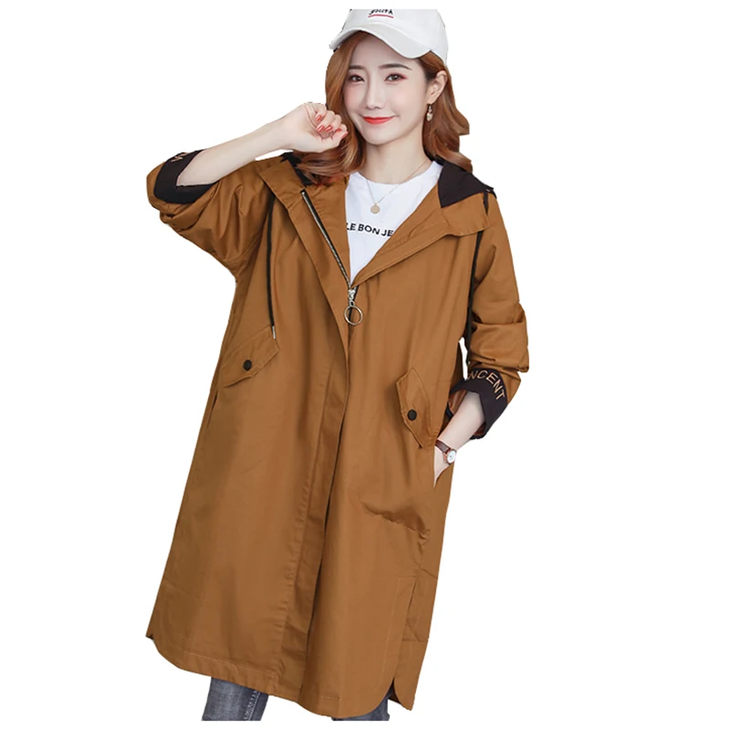 

2019 spring trench coat for women Korean loose large size casual embroidery hooded student windbreaker coats female autumn Tops