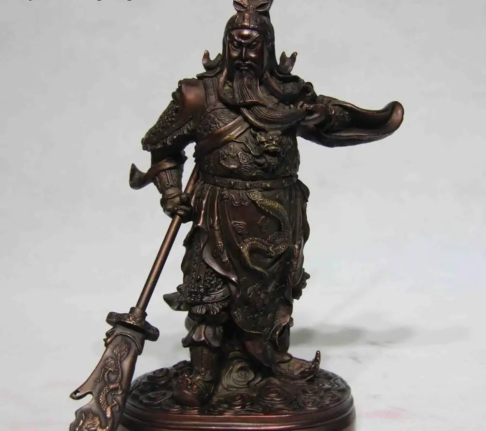 

Free Shipping Chinese Pure Bronze Copper Dragon Guan Gong Guan Yu Warrior Guangong God Statue 22CM