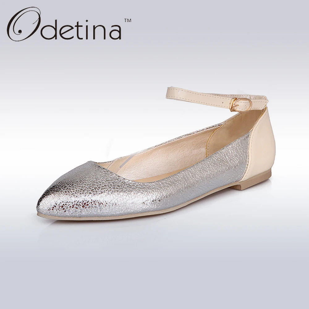

Odetina Ladies Ankle Straps Pointed Toe Flats 2019 Casual Spring&Summer Women Mary Jane Shoes Non-slip Gold Ballerina Flats
