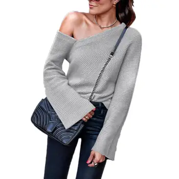 

Winter Women Sexy Irregular Off Shoulder Long Sleeve Solid Color Sweater Jumper new