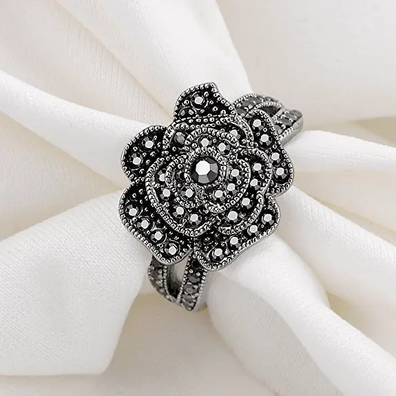 Huitan, черная Роза, кольцо с фианитами, микро ПАВЕ, Рождество, Год, вечерние ювелирные изделия, винтажные цветочные кольца для женщин, опт, много оптом