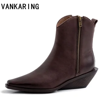 

retro women's ankle boots soft leather boots shoes woman snow boots platform high heels autumn female warm botas mujer booties