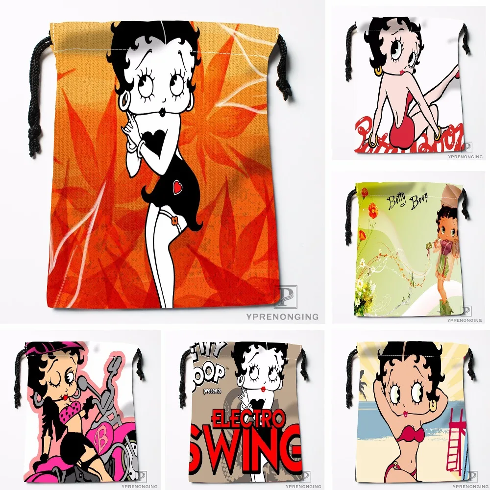 Изготовленные на заказ сумки на шнурке Betty Boop с принтом, модные дорожные сумки для хранения, мини-сумка для плавания, походов, игрушек, размер 18x22 см#180412-11-09