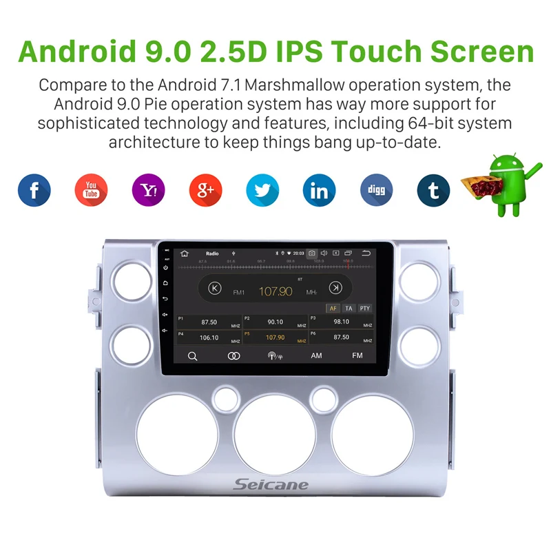 Top Seicane Android 9.0 4G RAM Car Head Unit Radio Audio GPS Multimedia Player For Toyota FJ CRUISER  2007 2008 2009 2010 2011-2018 2