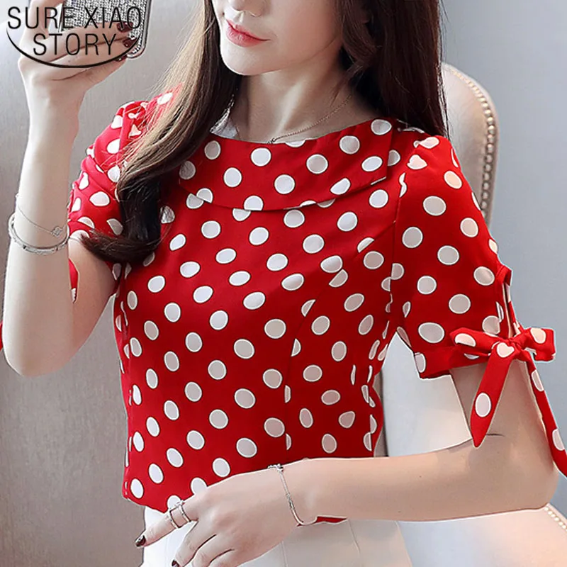 

Women tops and blouse 2019 short sleeve shirts chiffon blouse shirt ladies top Women harajuku Slash neck Polka Dot 3990 50