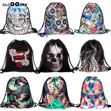 Дорожная Холщовая Сумка на шнурке с 3D-принтом череп Осьминог собака кошка губы узор Harajuku рюкзак в готическом стиле школьная сумка