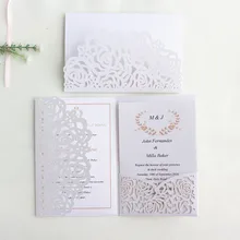 Белая роза свадебные приглашения tri-fold карманные мерцание открытки на день рождения нескольких цветов индивидуальные обслуживание