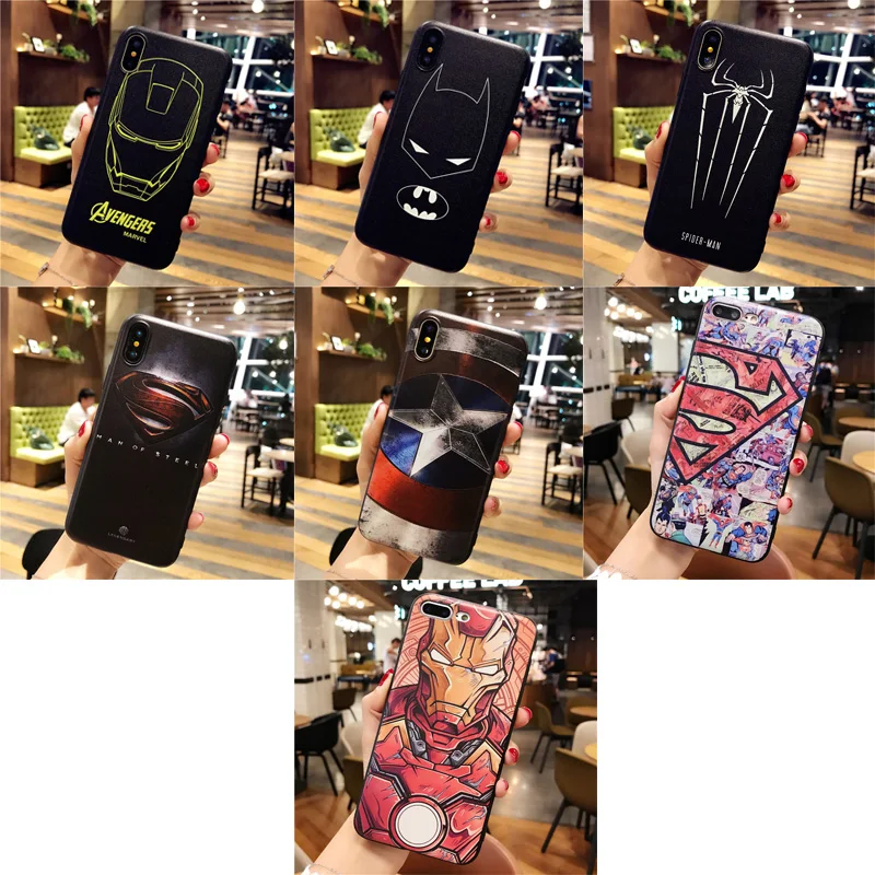 

Marvel 3D superhero The Avengers Batman Iron Man for Coque iPhone 6 6s 7 8 X Plus phone soft Cover for iPhone 5 5s SE case