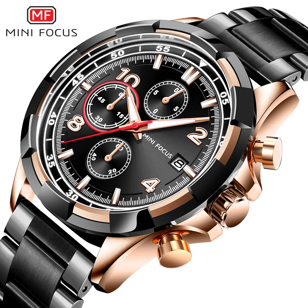 

MINI FOCUS Luxury Quartz Watches Stainless Steel Chronograph Luminous Waterproof Business Wristwatch Man Relogios Clock 0198G.02