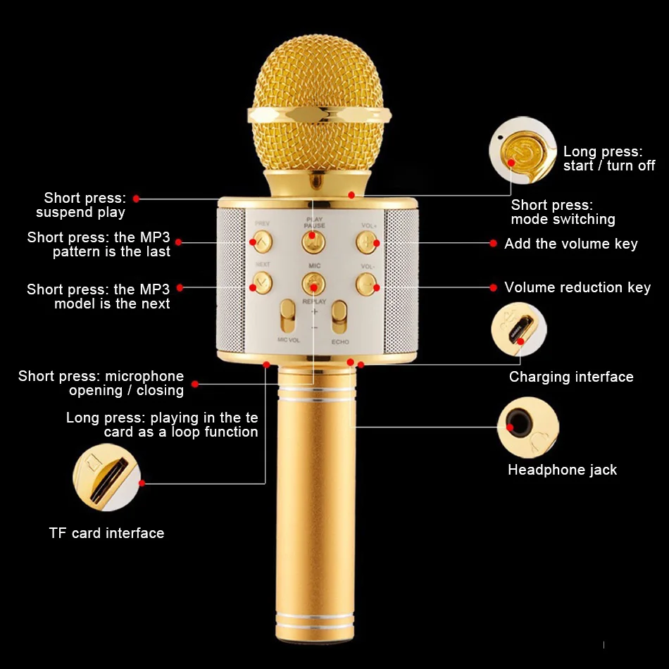 KEXU WS858 профессиональный беспроводной микрофон конденсаторный для караоке bluetooth - Фото №1