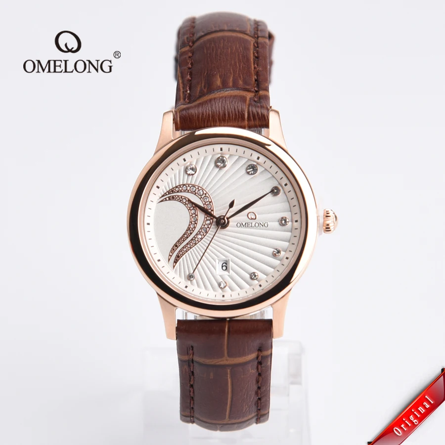 

Omelong Luxury Rhinestone Love Embossed Effect Pattern Quartz Watches for Women Men Lover Genuine Leather Strap Wristwatch Clock