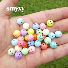 Contas espaçadoras de bola redonda, 30 peças 10mm acrílico sorridente rosto bola, colar bracelete diy acessórios para fazer joias e artesanato