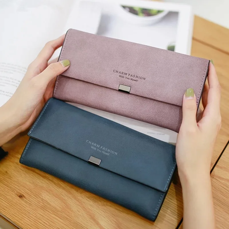 2018 Ladies Scrub Matte Leather Long Wallet Women Brand Vintage Card ...