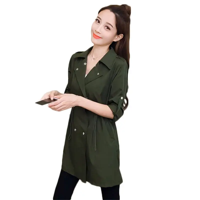 Нагрудные шнурок талии тонкий ветровка куртка Для женщин корейская мода Jaqueta Feminina тонкий весеннее пальто 2019 новая Длинная Верхняя одежда f363
