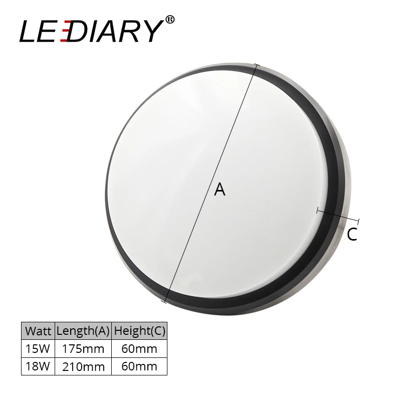 LEDIARY Waterproof IP54 LED Porch Lights Surface mounted 15W/18W 220V Outdoor Wall Light Round Oval Bathroom Bulkhead Lamp