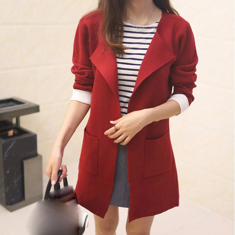 

Long Cardigan Female 2019 New Autumn Winter Women Korean Fashion Pocket Design Sweater Knitted Cardigans For Women Knitwear Tops