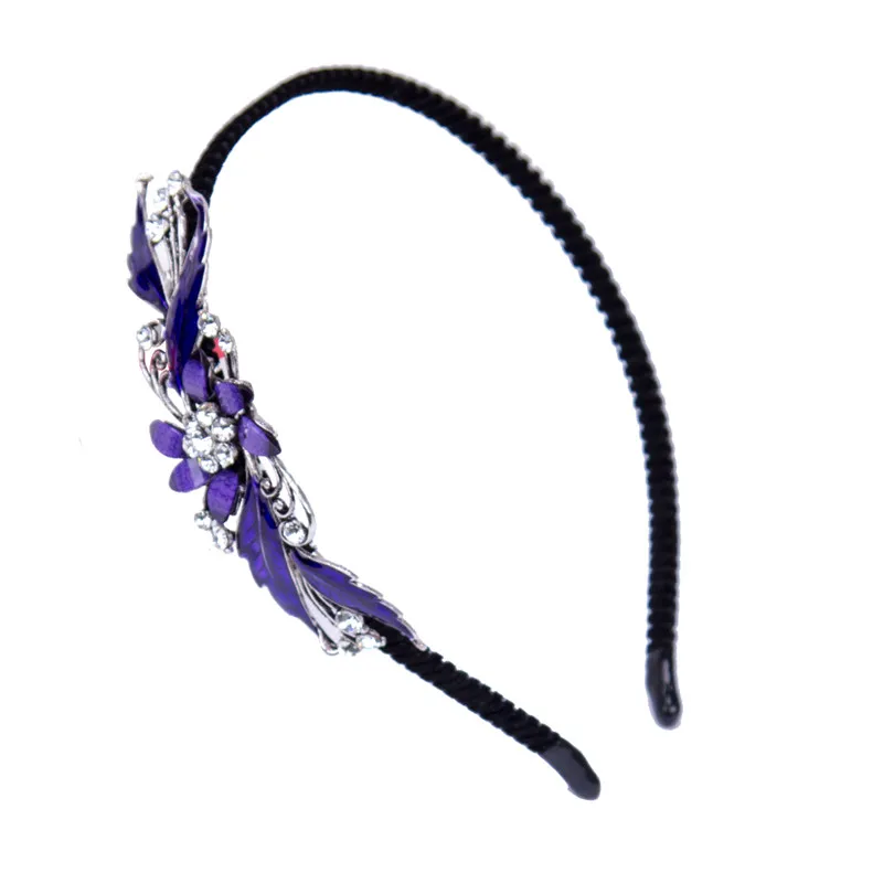 Haimeikang, 1 шт., элегантные стразы принцессы, металлический цветок, лист, обруч для волос, повязка для волос, аксессуары для волос для женщин, головной убор - Цвет: purple