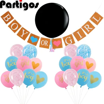 

36 inch Gender Reveal display latex black balloon blue and pink multicolored heart perfect baby boy or girl Baby Shower Party