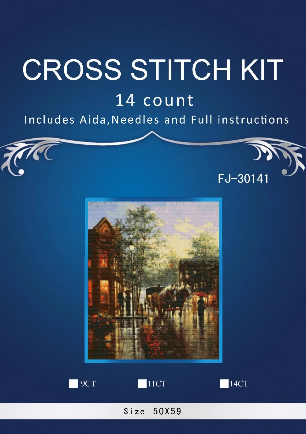 

Top Quality Counted Lovely Cute Cross Stitch Kit Sunset Rain Raining Street Evening Horse Carriage