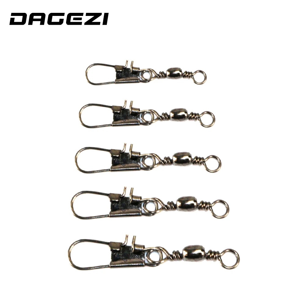 

DAGEZI 100PCS/lot Interlock Snap Ball Bearing Swivel Rolling Solid Rings Fishing Connector 5size Ocean Boat Fishing tackle box
