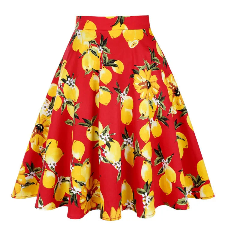 Neophil зимние стильные плиссированные женские миди юбки с принтом лимона, высокая талия, Boho Skater Rokken Faldas Mujer Moda S-XXL S1650 - Цвет: Красный