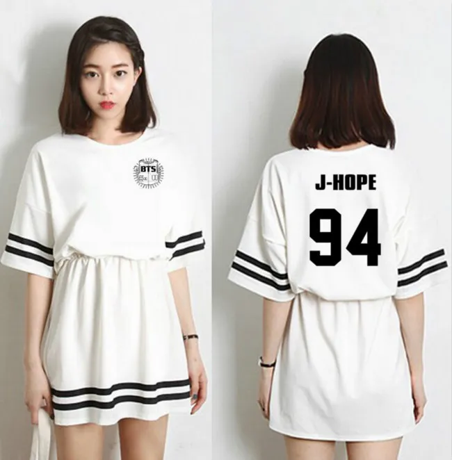 

2017 Promotion Rushed Natural Knee-length Maxi Dress Vestidos De Fiesta And Summer Bts Bangtan Boys Short-sleeved Dress Kpop