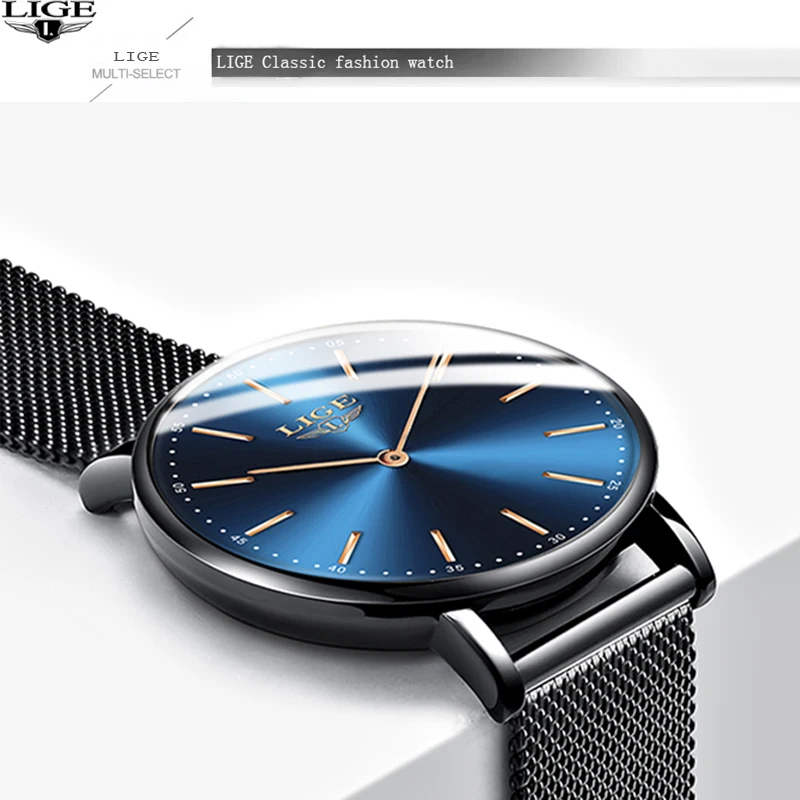 

Watch Women LIGE Brand Luxury Waterproof Quartz Clock Ultra Thin Fashion Watch Mesh Belt Business Mens Watches Relogio Feminino