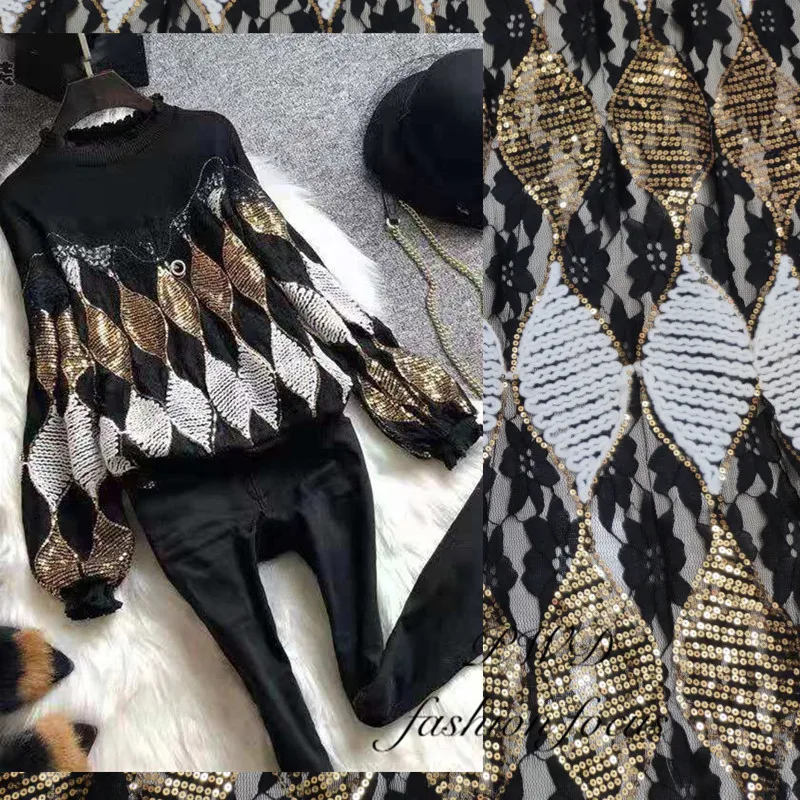 

2019 high quality French Nigerian sequins net lace,African tulle mesh sequence lace fabric for party dress white gold black