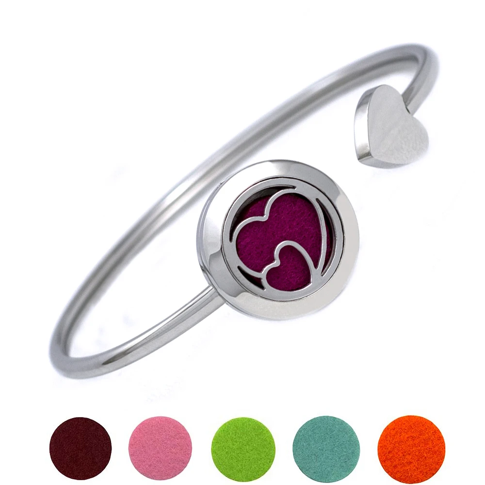 316L Stainless Steel Heart Cuff Essential Perfume Locket Bracelets Open Aromatherapy Diffuser Bracelet Bangle for Women | Украшения и
