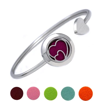 

316L Stainless Steel Heart Cuff Essential Perfume Locket Bracelets Open Aromatherapy Diffuser Bracelet Bangle for Women