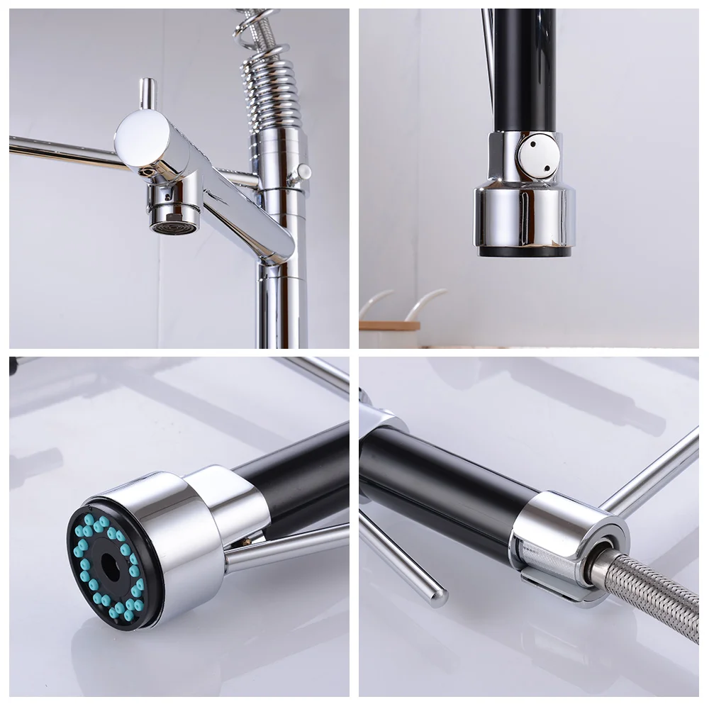  Kitchen Faucets Chrome Brass Faucets for Kitchen Sink Single Lever Pull Out Spring Spout Mixers Tap - 33003795364