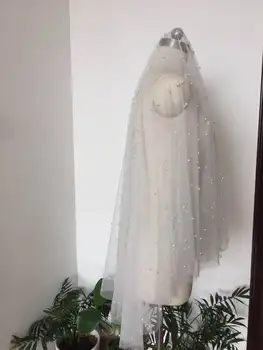 

1 layer champagne bridal veil fingertip length a drop of veis white ivory Bride blush wedding veil Beading tulle
