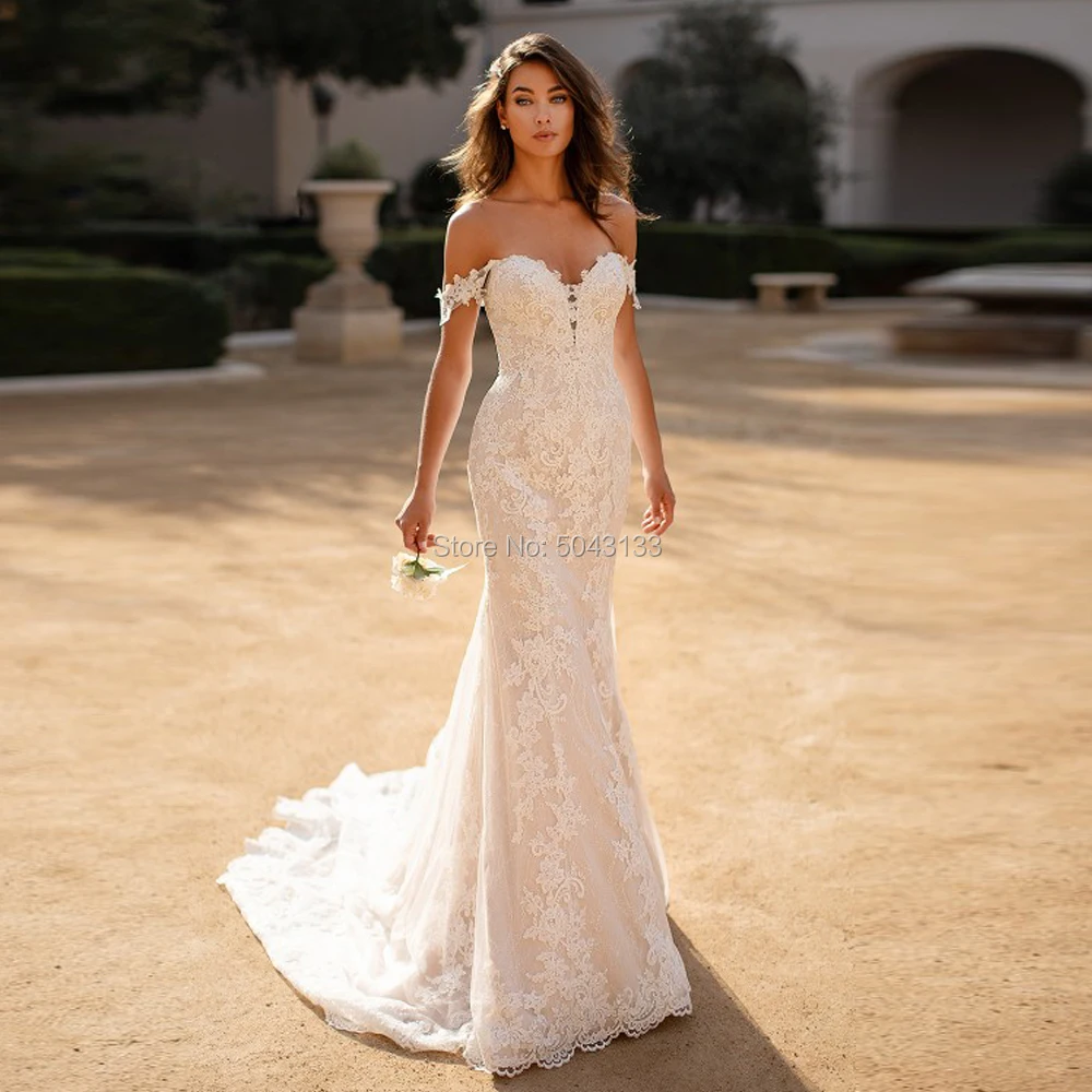 

Sexy Sweetheart Mermaid Wedding Dresses 2020 Exquisite Lace Appliques Bridal Gowns Long Off the Shoulder Formal Bride Dress