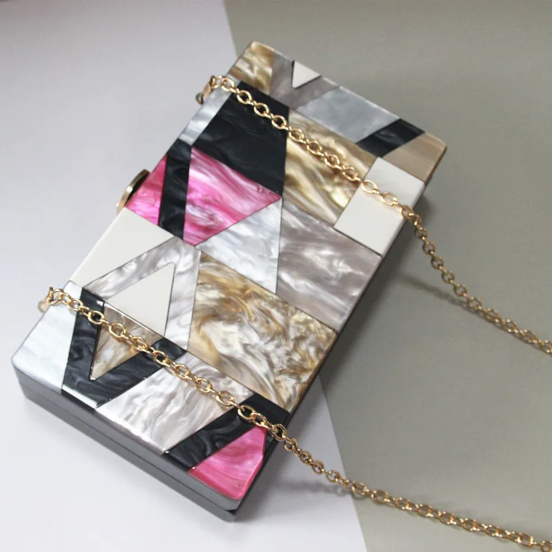 New Women Messenger Bags Brand Fashion Luxury Acrylic Geometric Lattice Patchwork Handbag Party Prom Clutch Woman Evening Bag