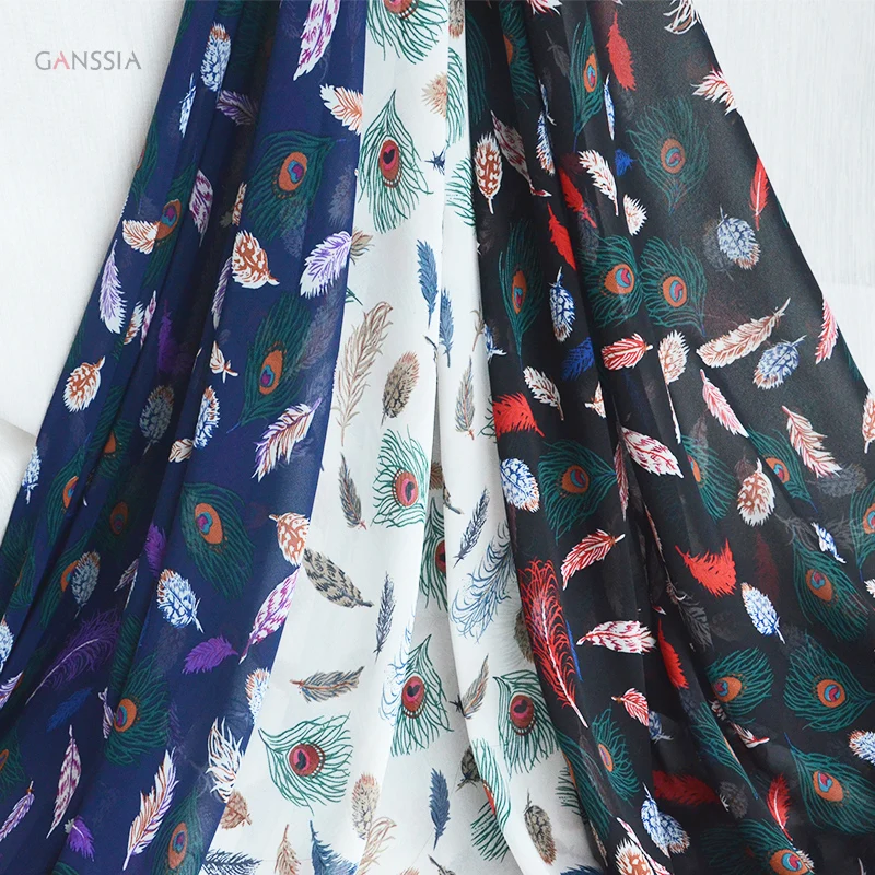 Elegante pena tecido estampado chiffon para o vestuário de Verão ...