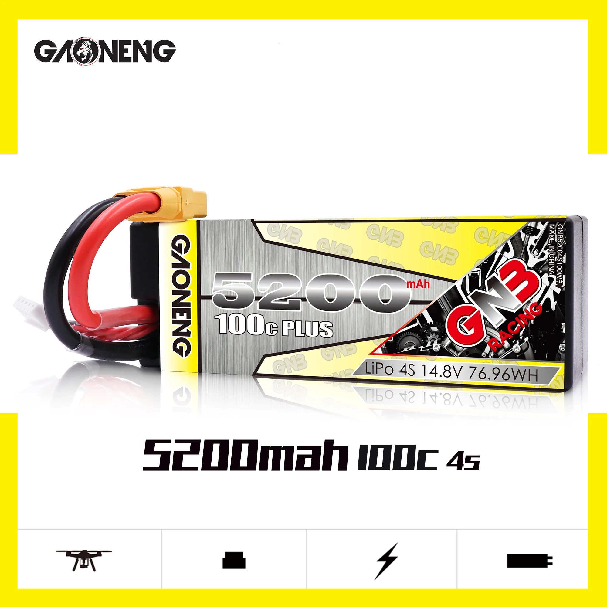 

Gaoneng GNB 4S 14.8V 5200mAh 100C XT60 T Plug Lipo Battery for RC HPI HSP Traxxas 1/8 1/10 Buggy RC Car Truck