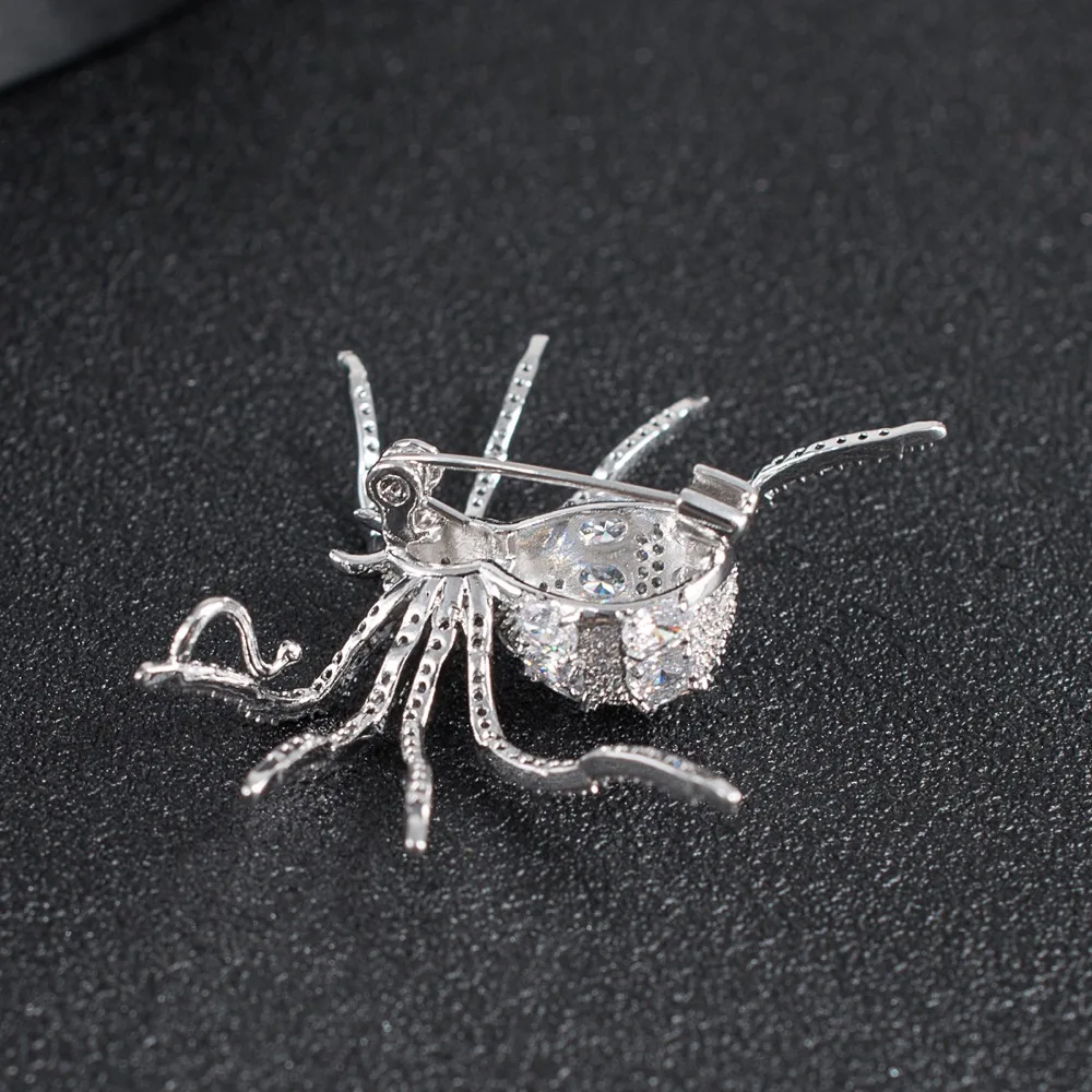 Кристалл кубического циркония серебряная брошь в виде паука брошь ...