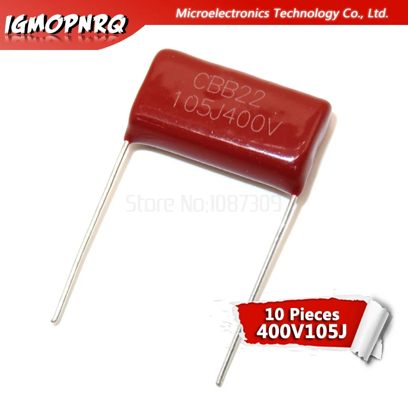 10 шт. 400V105 1 мкФ шаг 20 мм 400 в 105 НФ igmopnrq CBB полипропиленовый пленочный конденсатор