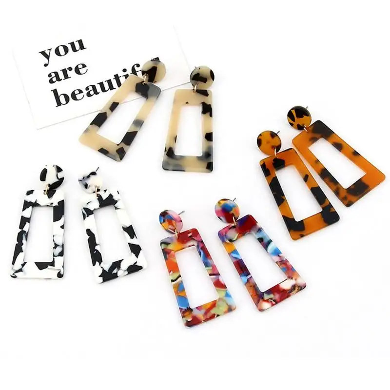 

2019 fashion Personality Creative Acetate Plate Geometry Long Square Earrings Ladies Jewelry party
