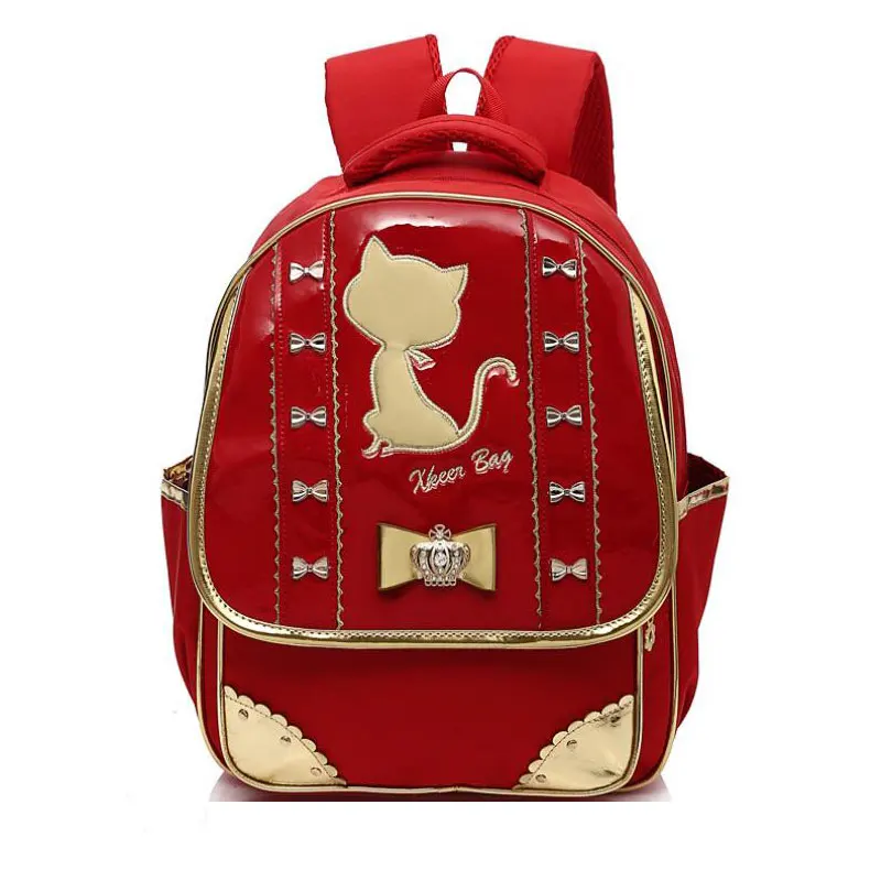 

2016 Fashion Design Cute Cat Orthopedic Backpack Children Beatuful Bow Kid School Bag Red Waterproof Mochila Infantil Escolar