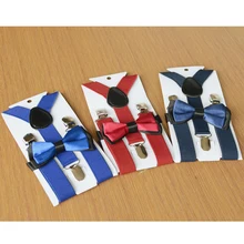 Модные детские подтяжки с регулируемой эластичностью в двух цветах, комплект с галстуком-бабочкой и галстуком-бабочкой, штаны с 3 зажимами на спине, Детские подтяжки